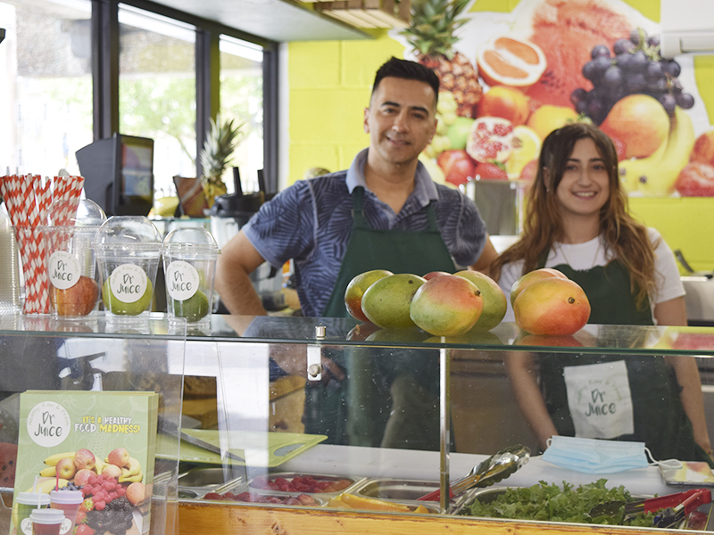 fruits, vegetables and the team behind the counter