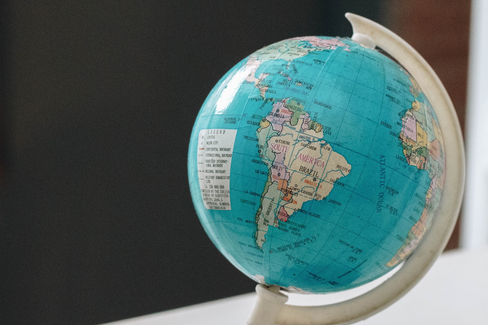 world globe showing South America